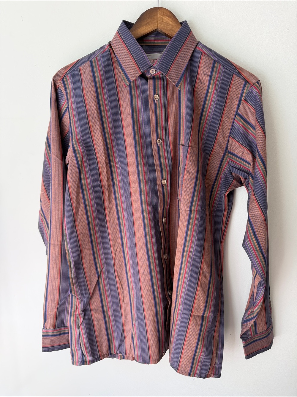 Vintage Striped Button-Up Shirt in Coral and Navy